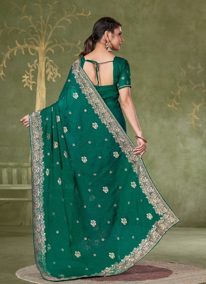 Lassya Fashion Forest Green Festive Wear Samundar Chiffon Saree