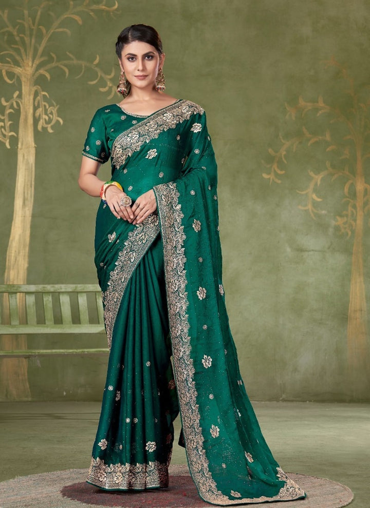 Lassya Fashion Forest Green Festive Wear Samundar Chiffon Saree