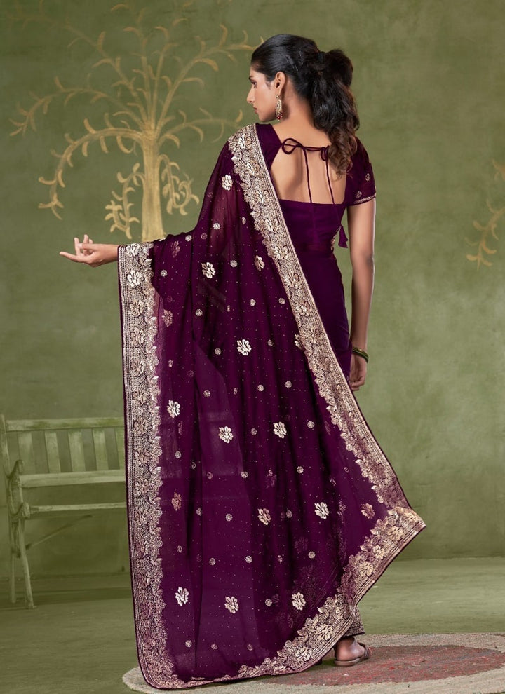 Lassya Fashion Purple Festive Wear Samundar Chiffon Saree