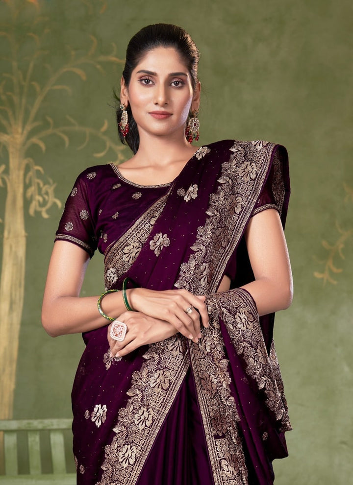 Lassya Fashion Purple Festive Wear Samundar Chiffon Saree