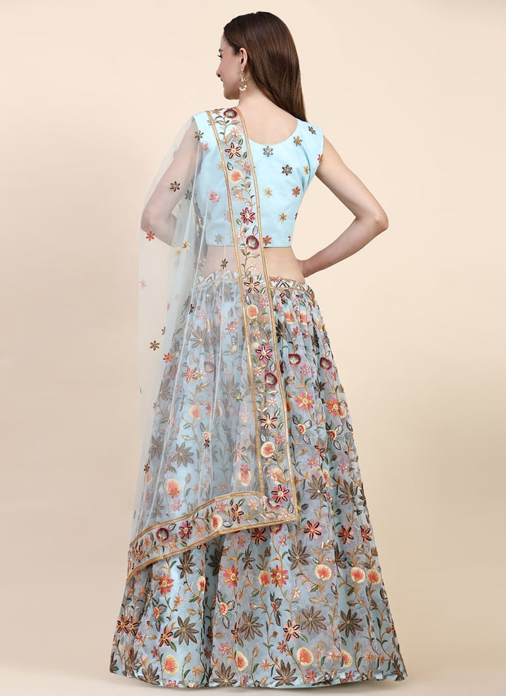 Lassya Fashion Sky Blue Exquisite Designer Lehenga with Hand-Embroidered Blouse