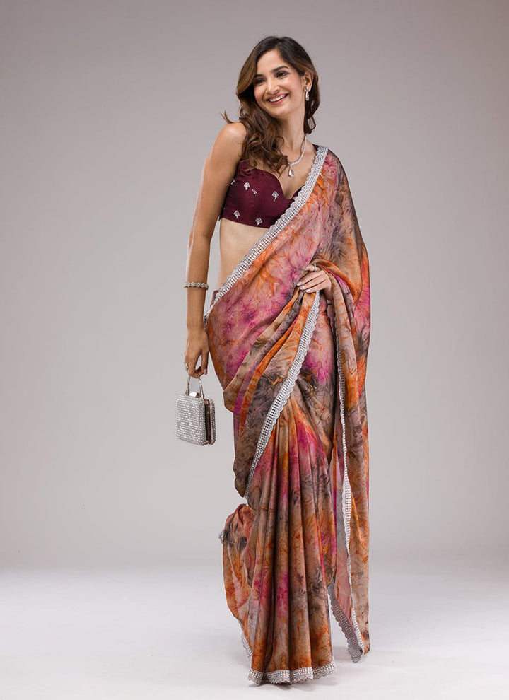 Lassya Fashion Multicolor Party Wear Saree with Designer Print and Hand Stone Work