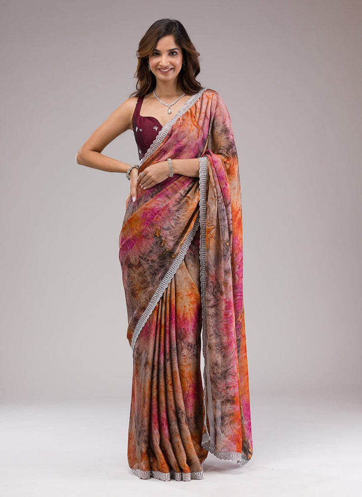 Lassya Fashion Multicolor Party Wear Saree with Designer Print and Hand Stone Work