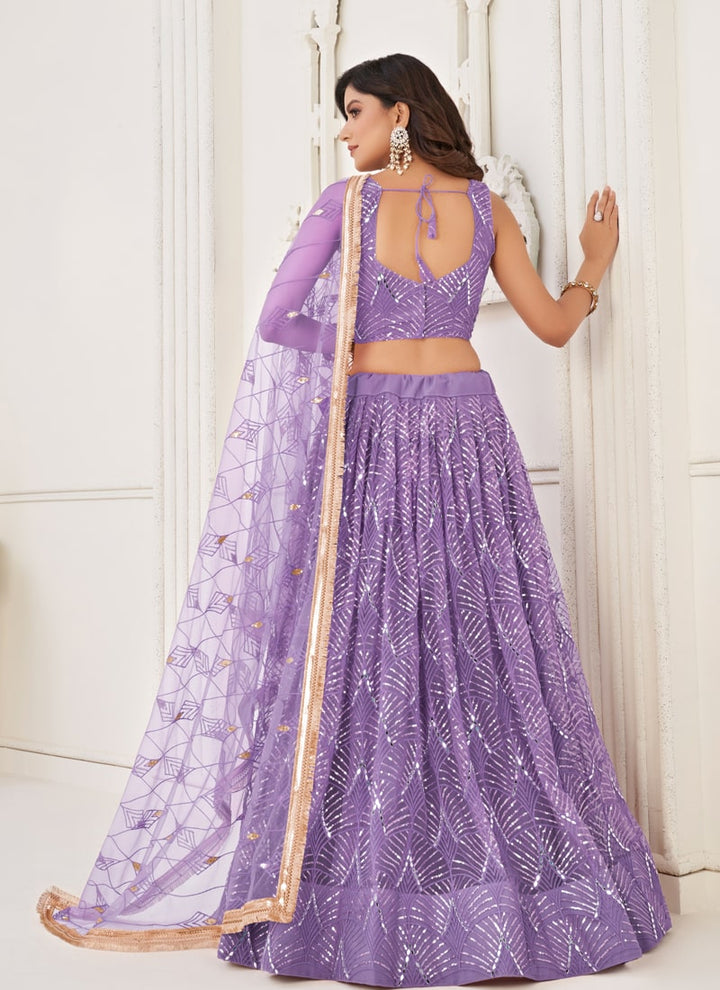 Lassya Fashion Lavender Engagement Lehenga Set with Butterfly Net Fabric