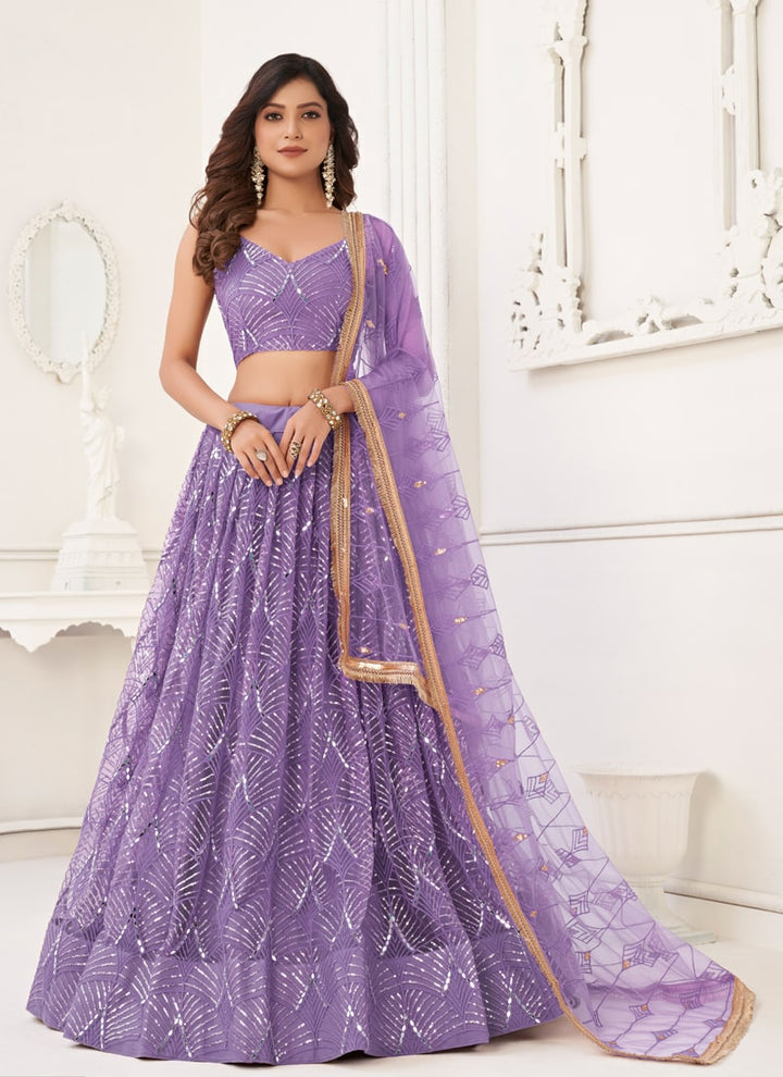 Lassya Fashion Lavender Engagement Lehenga Set with Butterfly Net Fabric