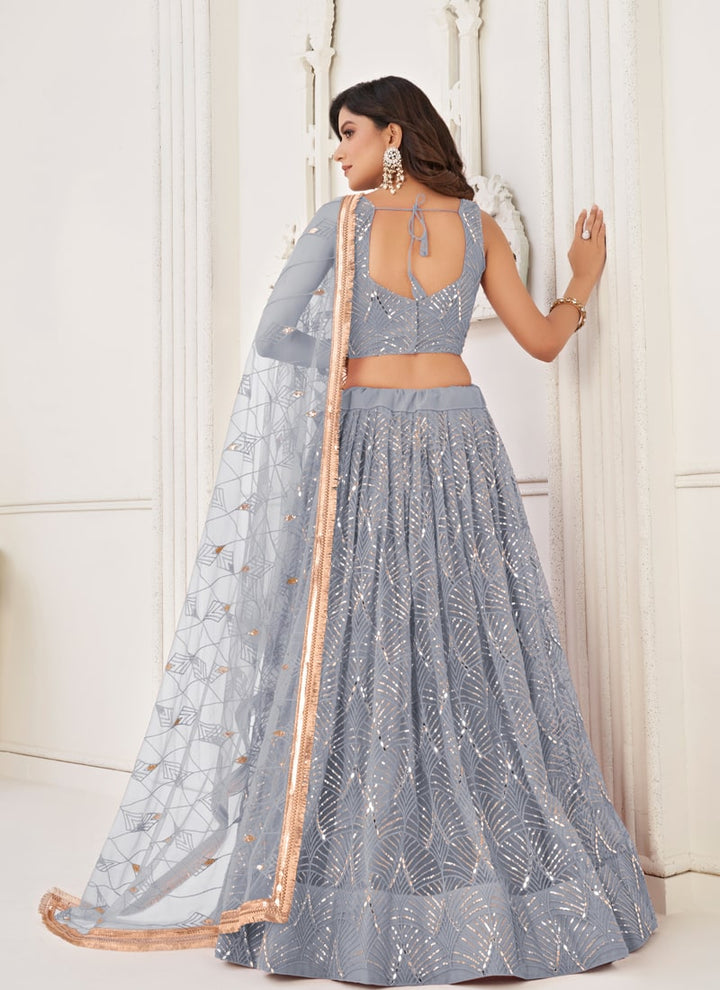 Lassya Fashion Grey Engagement Lehenga Set with Butterfly Net Fabric