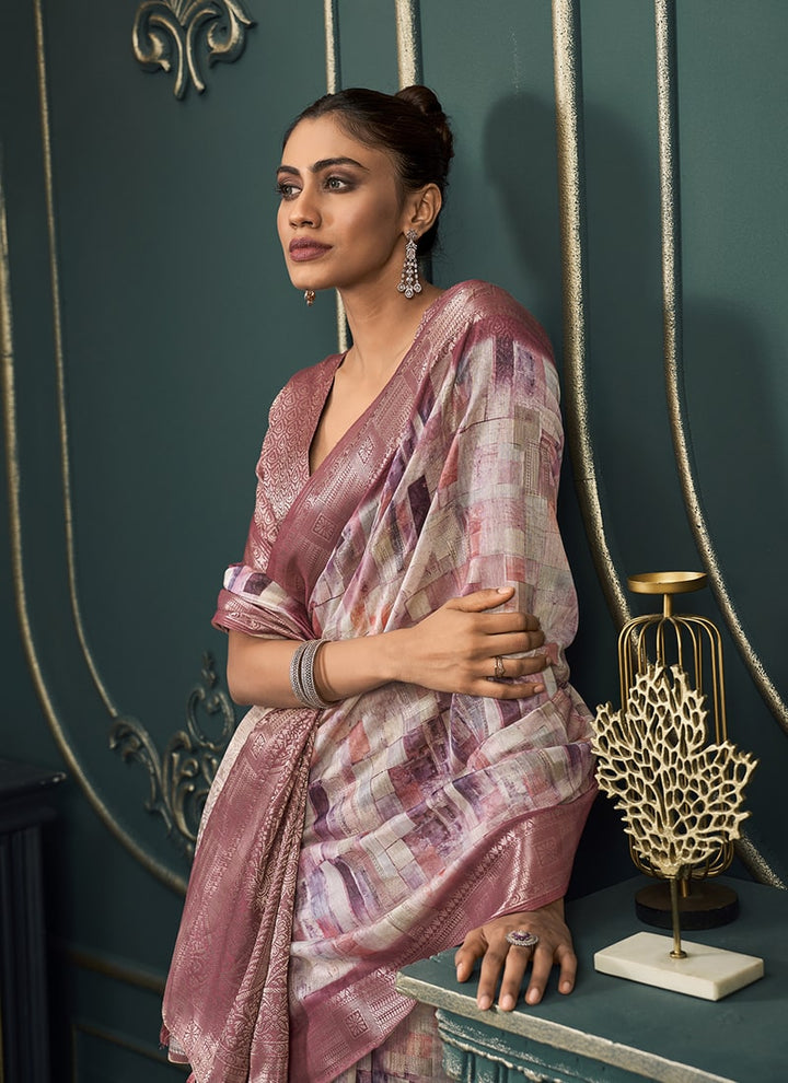 Lassya Fashion Mauve Festive Wear Saree with Model Cotton and Digital Print