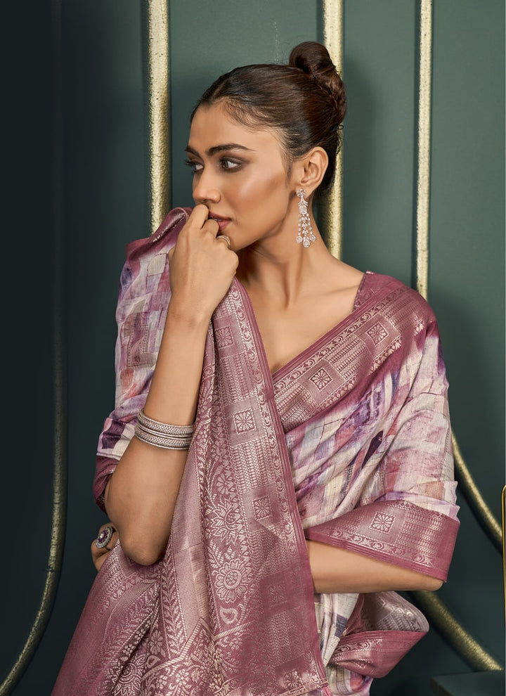 Lassya Fashion Mauve Festive Wear Saree with Model Cotton and Digital Print