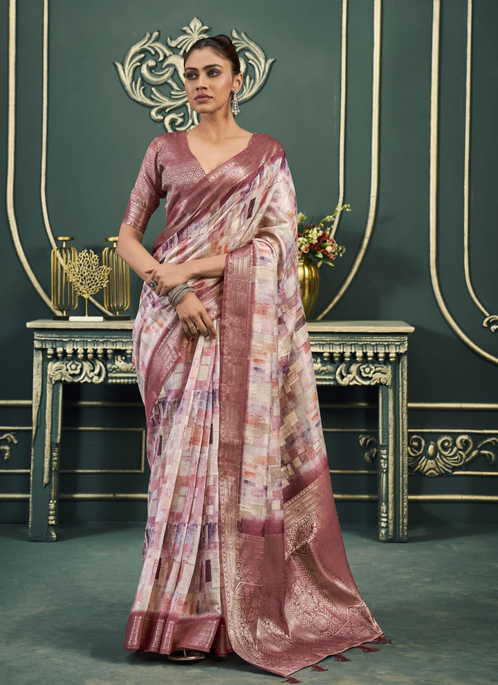 Lassya Fashion Mauve Festive Wear Saree with Model Cotton and Digital Print