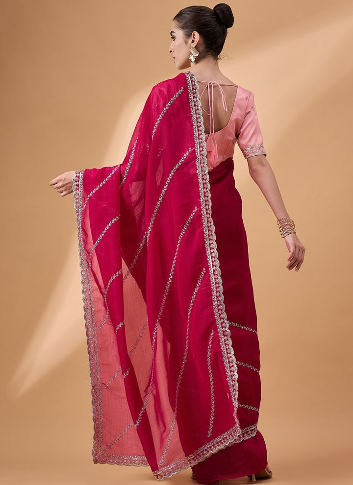 Lassya Fashion Ruby Pink Embroidered Work Festive Wear Saree