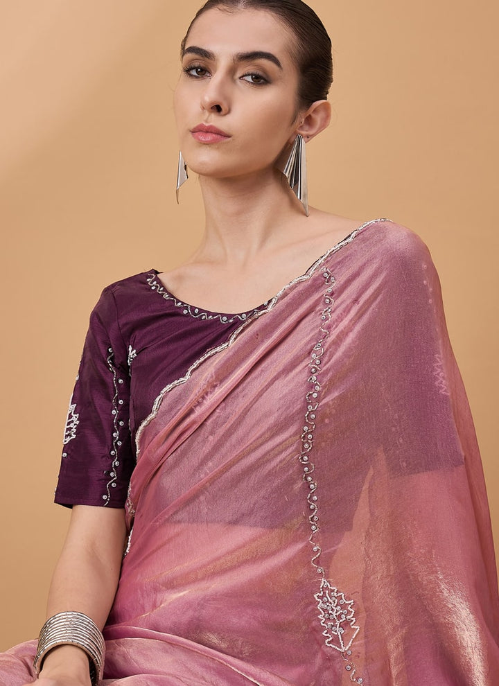 Lassya Fashion Light Pink Embroidered Work Festive Wear Saree