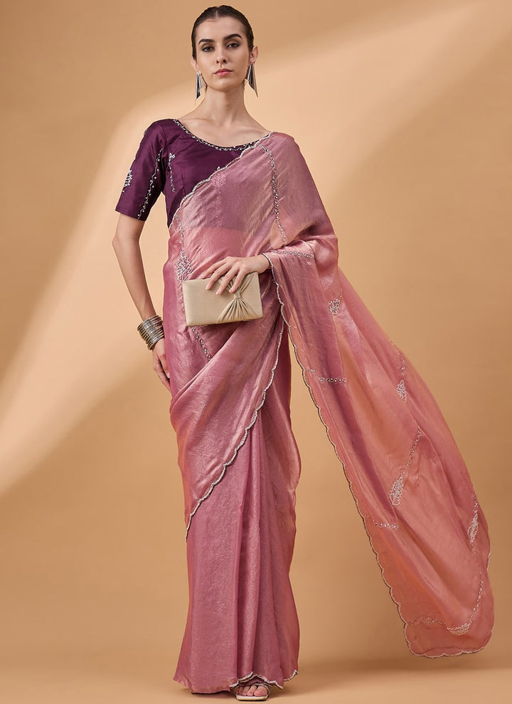 Lassya Fashion Light Pink Embroidered Work Festive Wear Saree