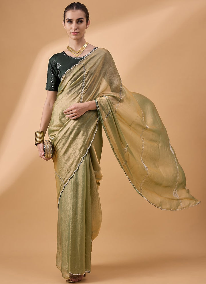 Lassya Fashion Yellow Embroidered Work Festive Wear Saree