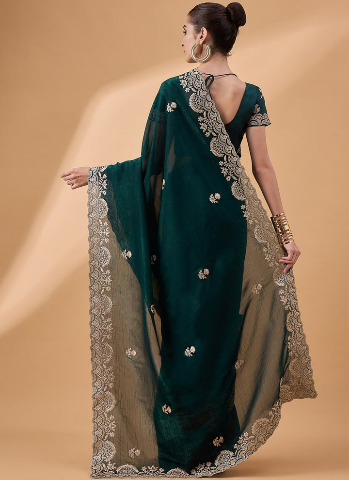 Lassya Fashion Forest Green Embroidered Work Festive Wear Saree