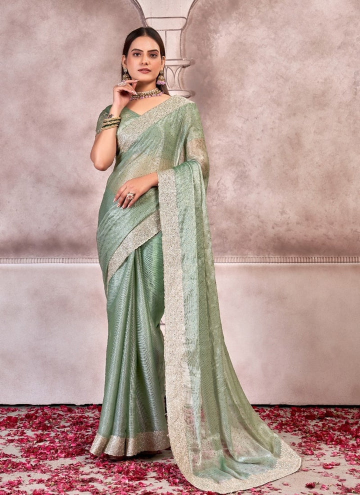 Lassya Fashion Pista Green Sitar Silk Saree for Party and Wedding Wear