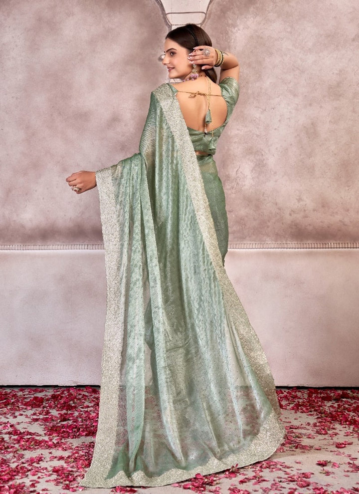 Lassya Fashion Pista Green Sitar Silk Saree for Party and Wedding Wear