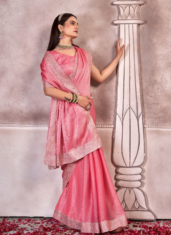 Lassya Fashion Barbie Pink Sitar Silk Saree for Party and Wedding Wear