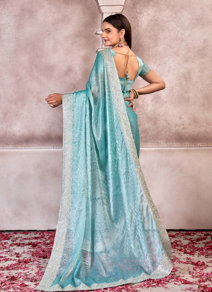 Lassya Fashion Sky Blue Sitar Silk Saree for Party and Wedding Wear