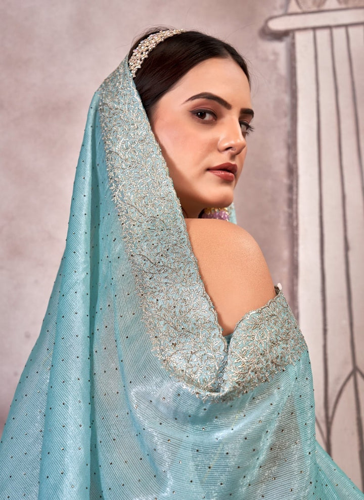 Lassya Fashion Sky Blue Sitar Silk Saree for Party and Wedding Wear