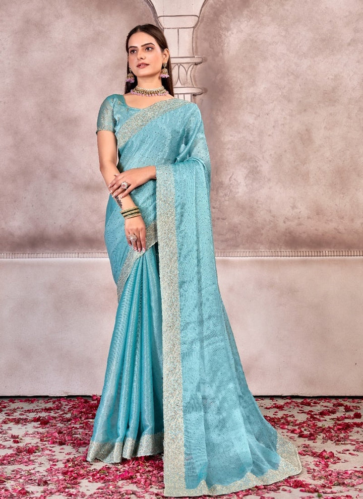 Lassya Fashion Sky Blue Sitar Silk Saree for Party and Wedding Wear