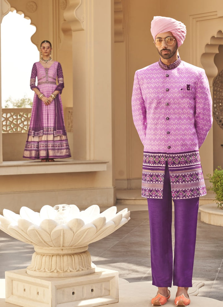 Lassya Fashion Lavender-2 Couple Matching Color Wedding Gown and Kurta Set