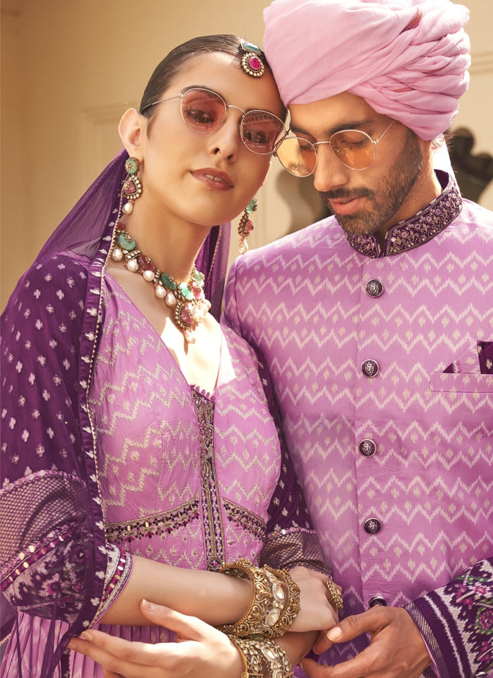 Lassya Fashion Lavender-2 Couple Matching Color Wedding Gown and Kurta Set