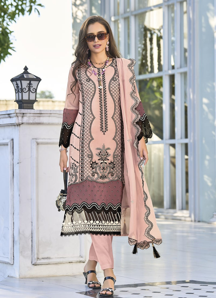 lassya Fashion Baby pink Embroidered Organza Straight Salwar Suit with Silk Bottom