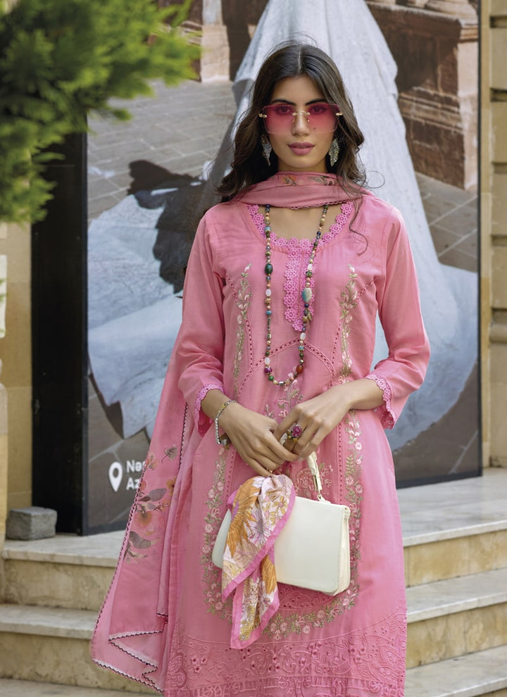 lassya Fashion Pink Pakistani Embroidered Cotton Suit with Digital Print Dupatta