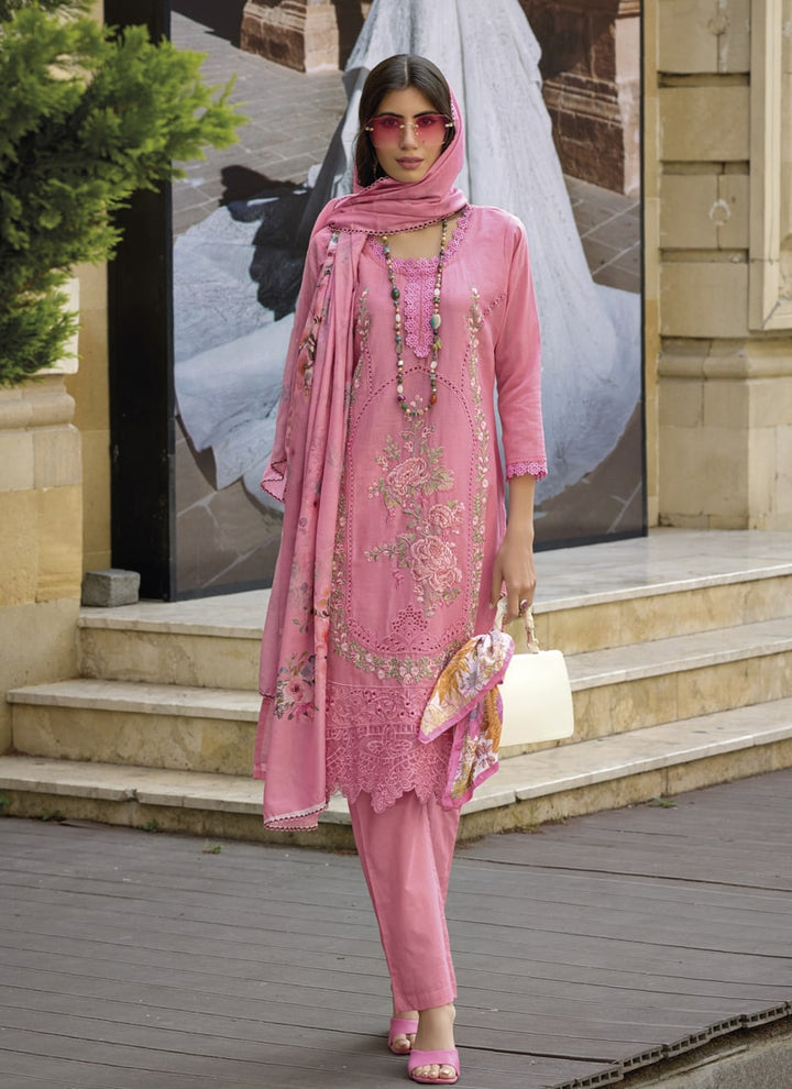 lassya Fashion Pink Pakistani Embroidered Cotton Suit with Digital Print Dupatta