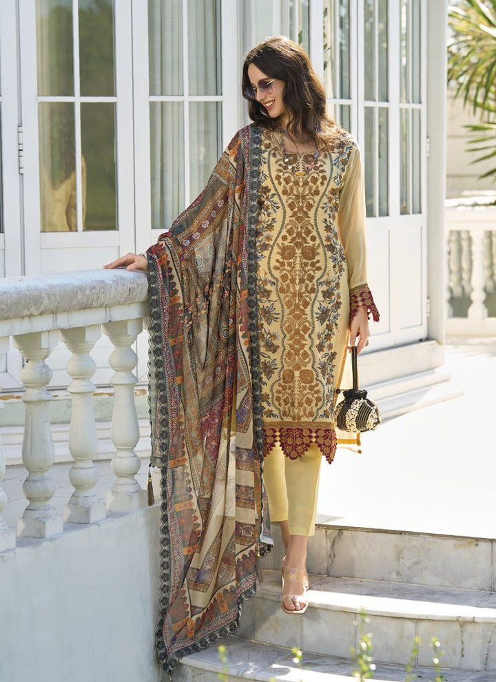 lassya Fashion Yellow Embroidered Organza Straight Salwar Suit with Silk Bottom