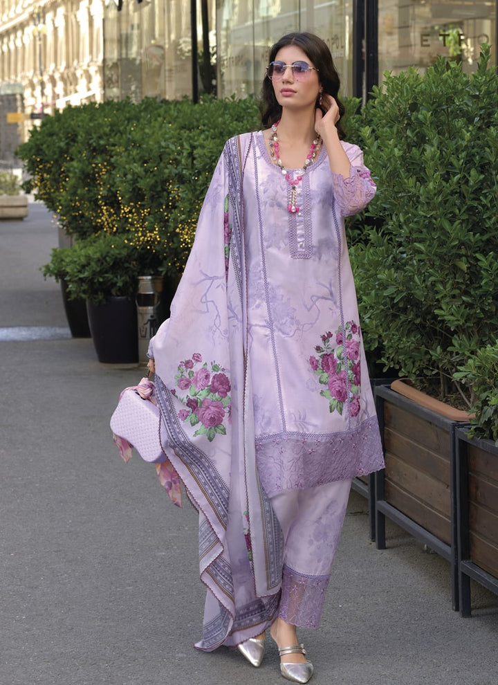 lassya Fashion Lavender Digital Print Cotton Straight Salwar Suit with Embroidery Work