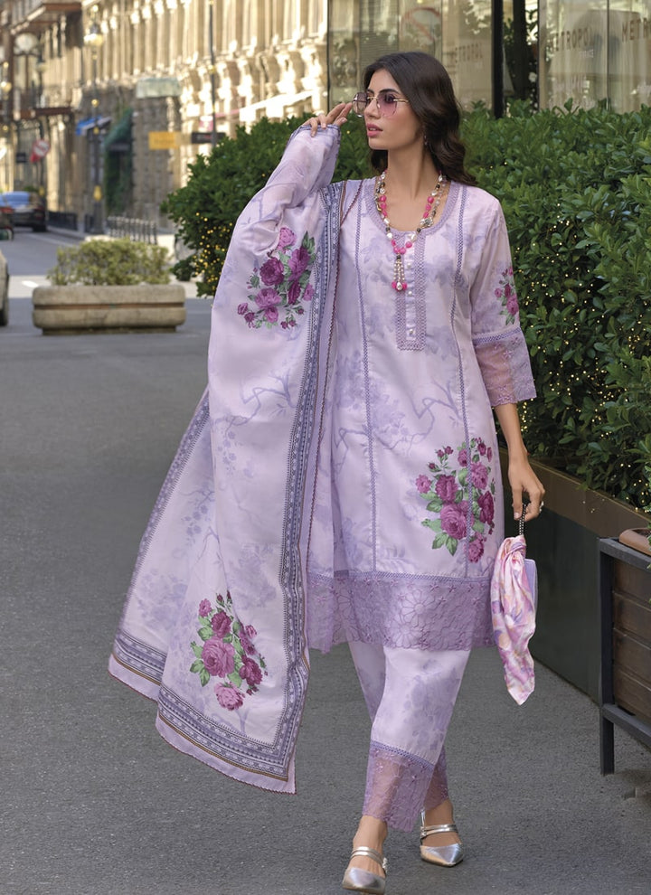 lassya Fashion Lavender Digital Print Cotton Straight Salwar Suit with Embroidery Work