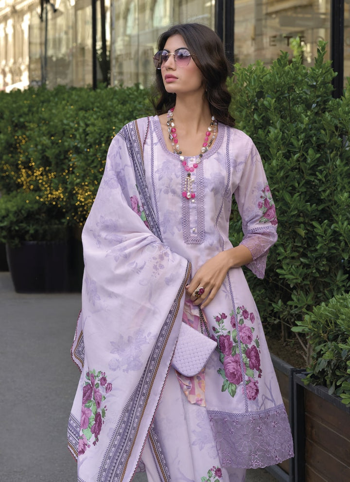 lassya Fashion Lavender Digital Print Cotton Straight Salwar Suit with Embroidery Work