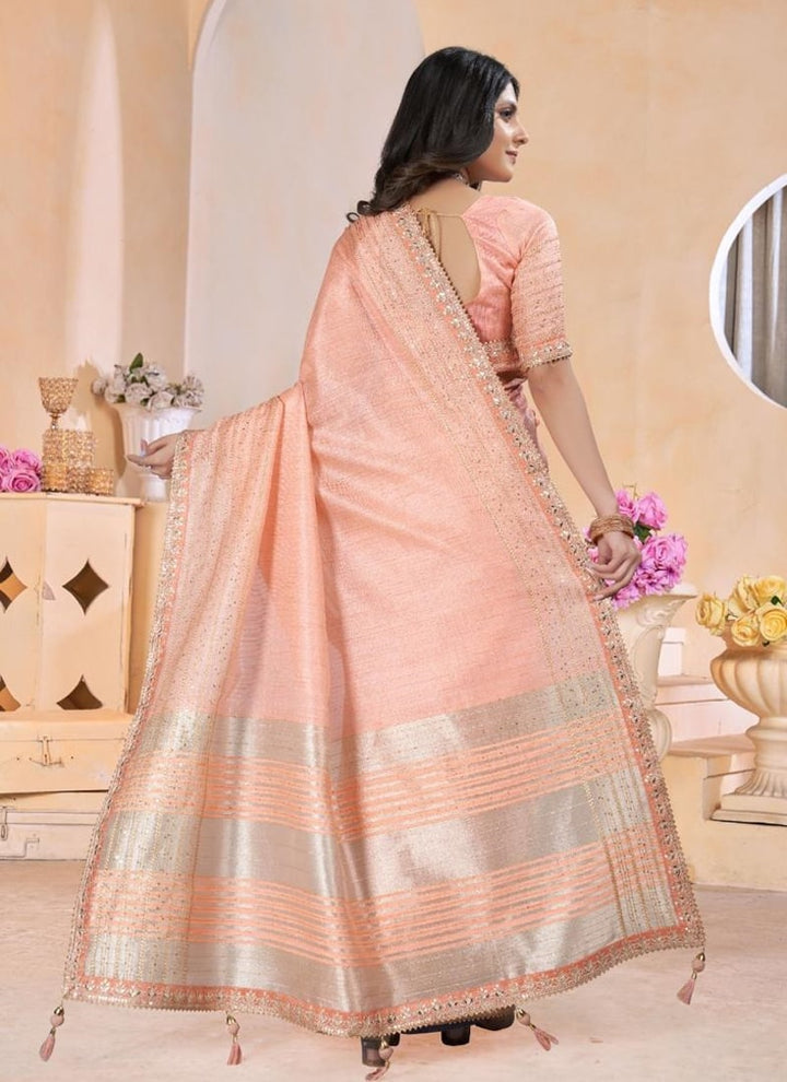 lassya Fashion Lemonade Pink Linen Festive Wear Saree with Gota Coding Work Border