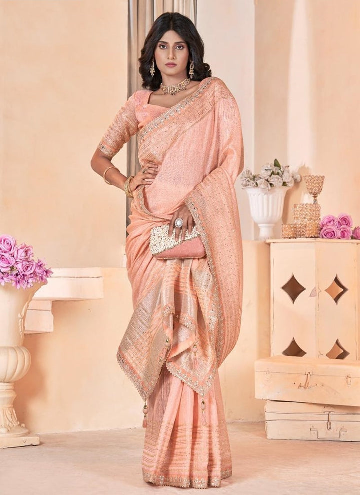 lassya Fashion Lemonade Pink Linen Festive Wear Saree with Gota Coding Work Border