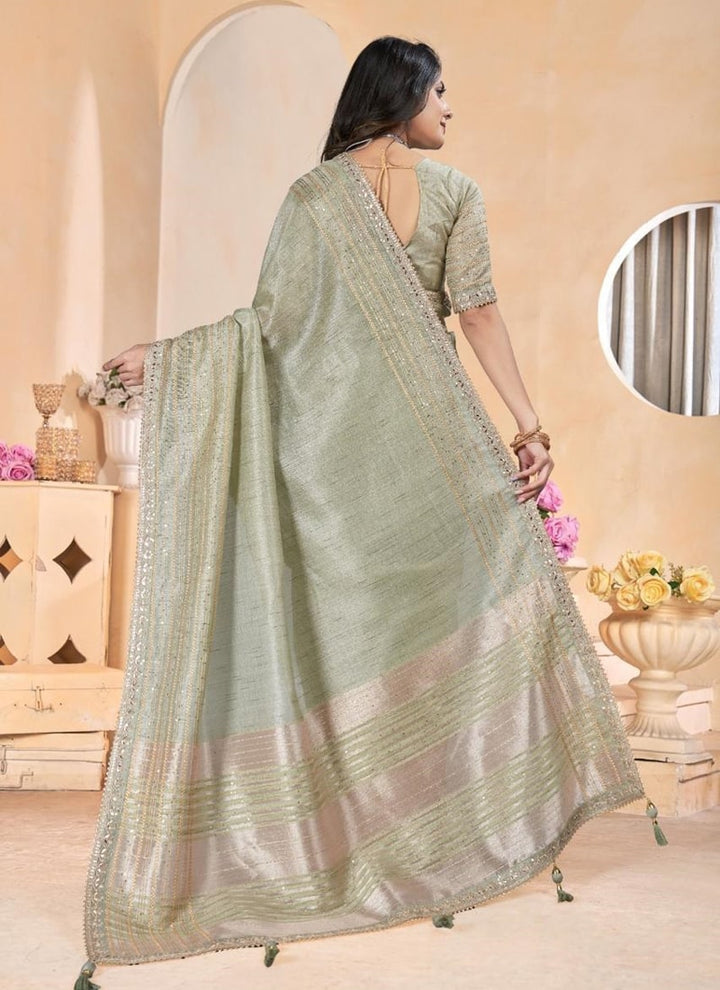 lassya Fashion Grey Linen Festive Wear Saree with Gota Coding Work Border