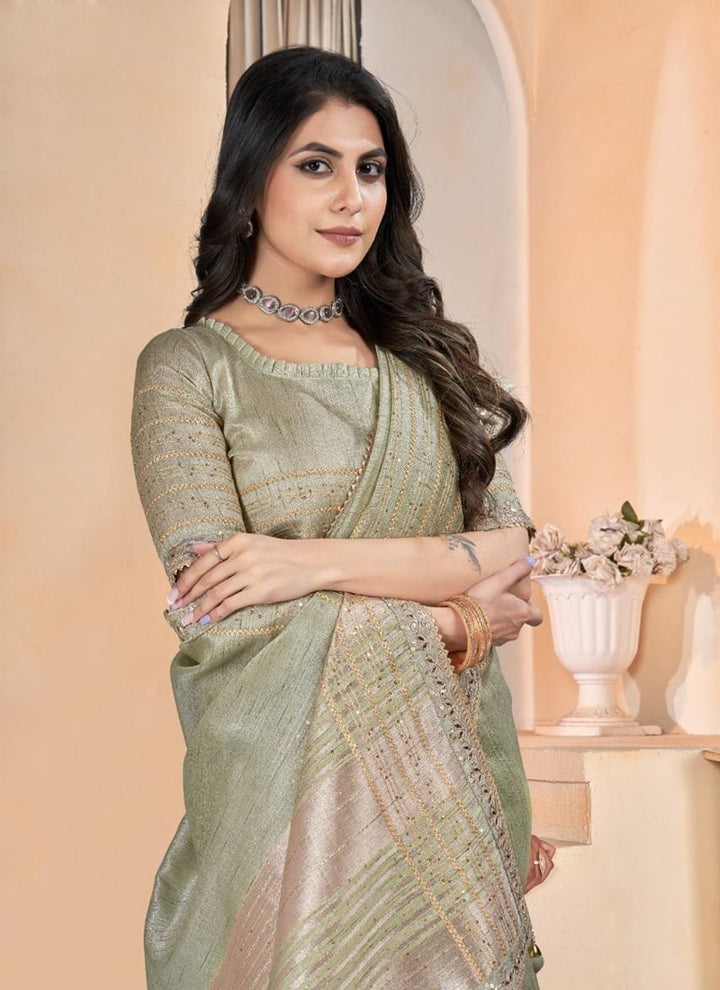 lassya Fashion Grey Linen Festive Wear Saree with Gota Coding Work Border