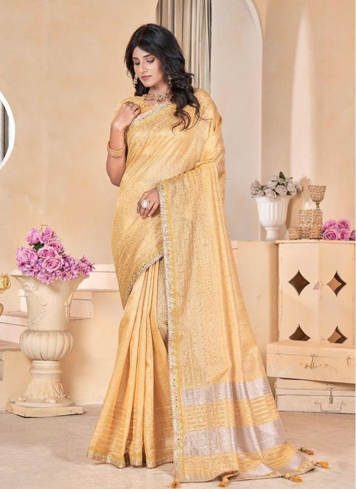 lassya Fashion Apricot Orange Linen Festive Wear Saree with Gota Coding Work Border