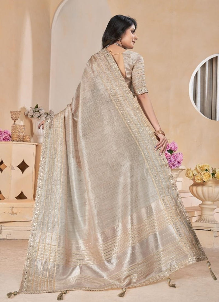 lassya Fashion Grey-2 Linen Festive Wear Saree with Gota Coding Work Border