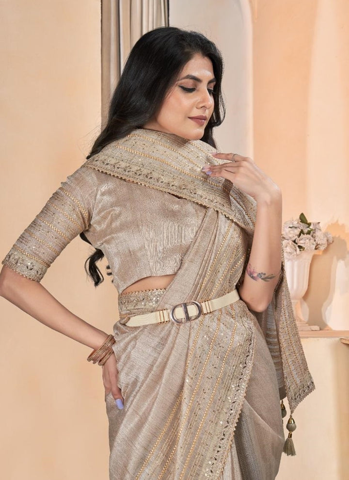 lassya Fashion Grey-2 Linen Festive Wear Saree with Gota Coding Work Border