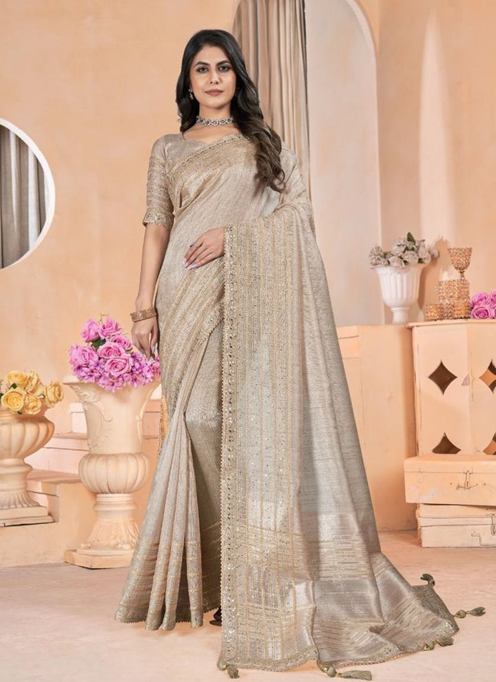 lassya Fashion Grey-2 Linen Festive Wear Saree with Gota Coding Work Border