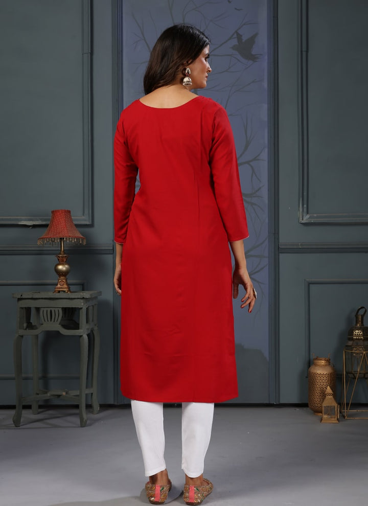 lassya Fashion Apple Red Maaza Cotton Handwork Straight Salwar Suit