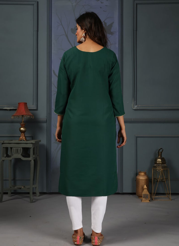 lassya Fashion Bottle Green Maaza Cotton Handwork Straight Salwar Suit