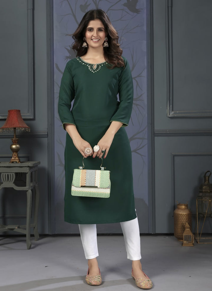 lassya Fashion Bottle Green Maaza Cotton Handwork Straight Salwar Suit