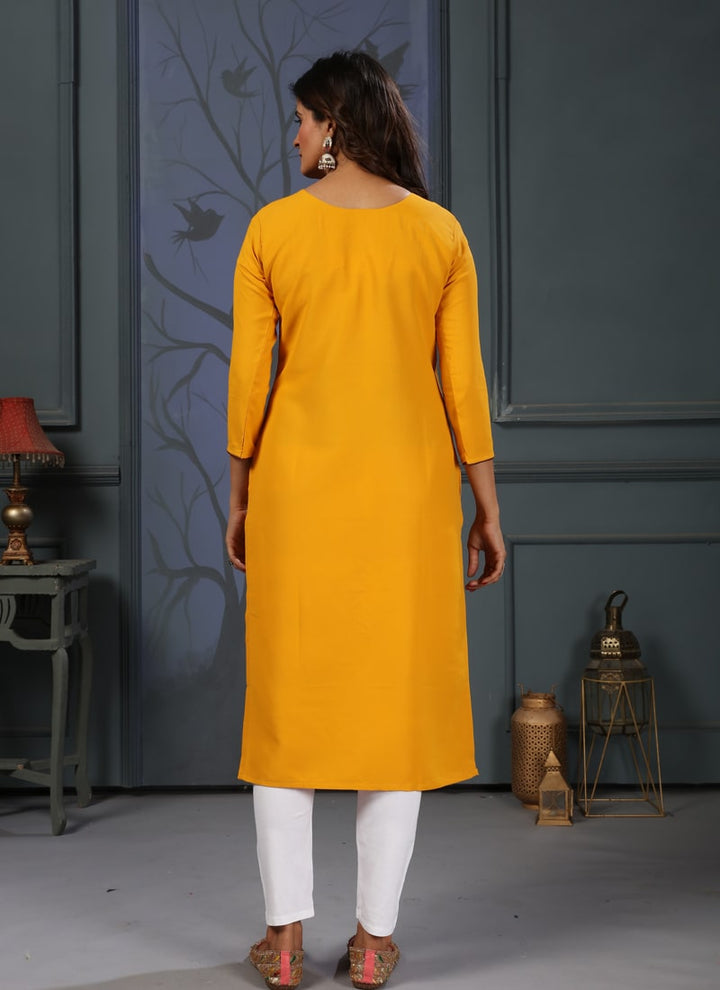 lassya Fashion Mustard Yellow Maaza Cotton Handwork Straight Salwar Suit