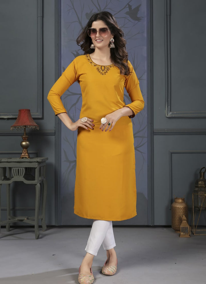 lassya Fashion Mustard Yellow Maaza Cotton Handwork Straight Salwar Suit