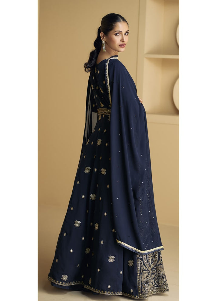 Lassya Fashion Navy Blue Party Wear Gown with Real Georgette Top and Dupatta