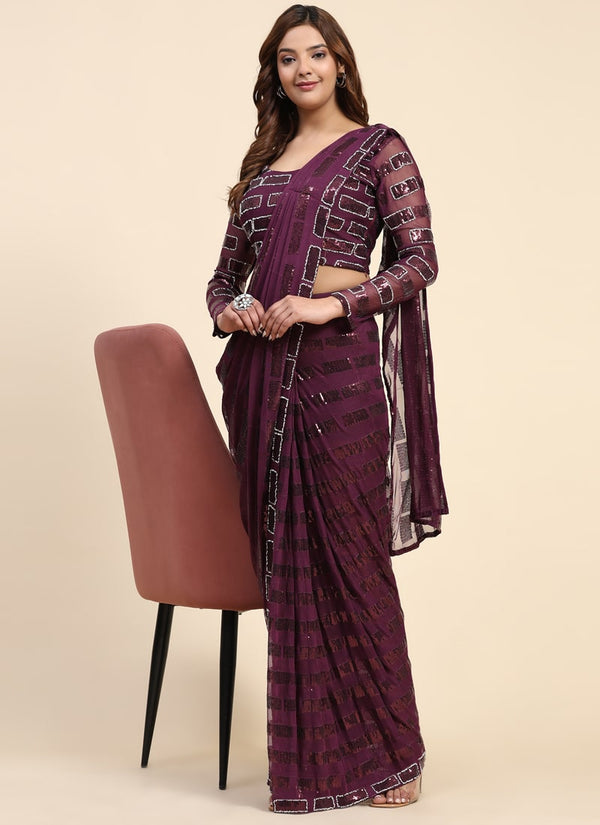 lassya Fashion Maroon Party Wear Saree with Pure Georgette Fabric