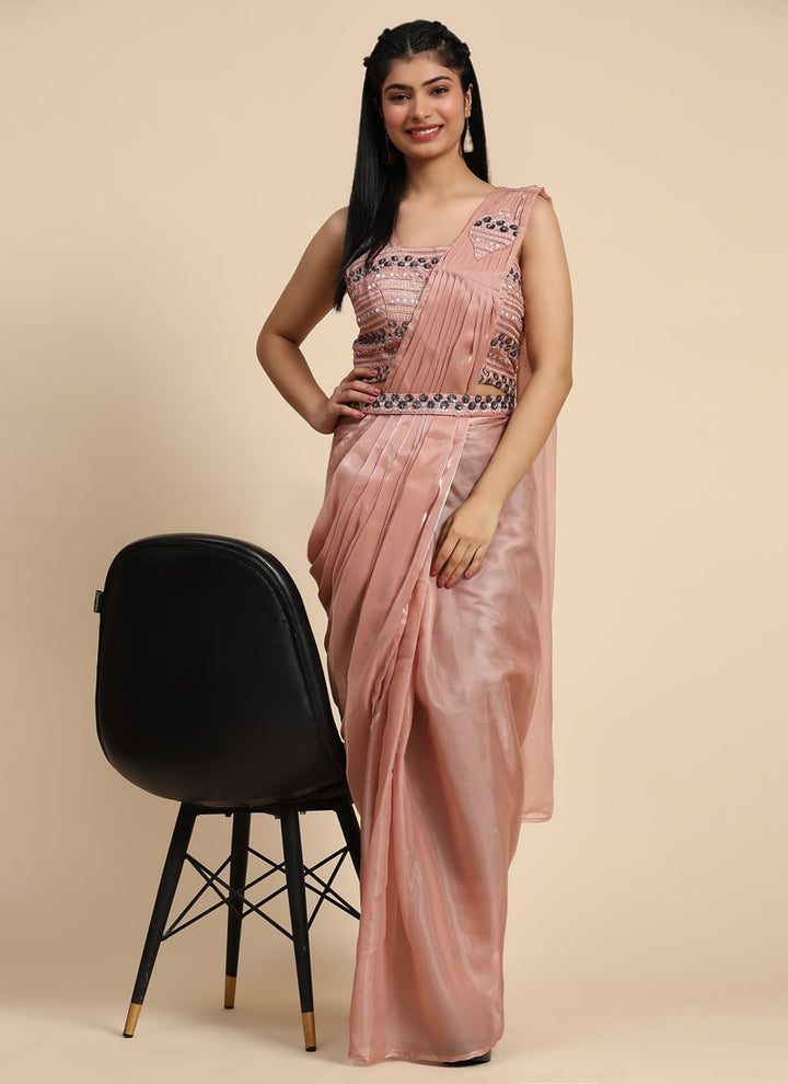 lassya Fashion Blush Pink Ready-to-Wear Saree with Fancy Organza Fabric