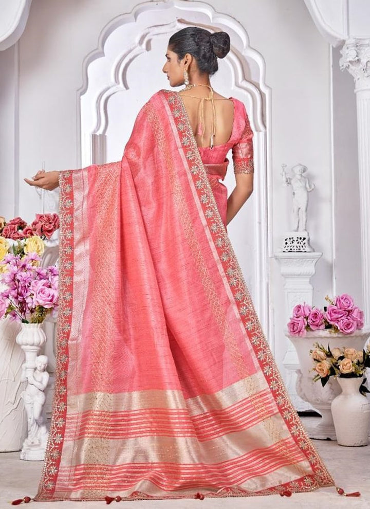 lassya Fashion Dusty Rose Pink Wedding Wear Saree with Dayed Work